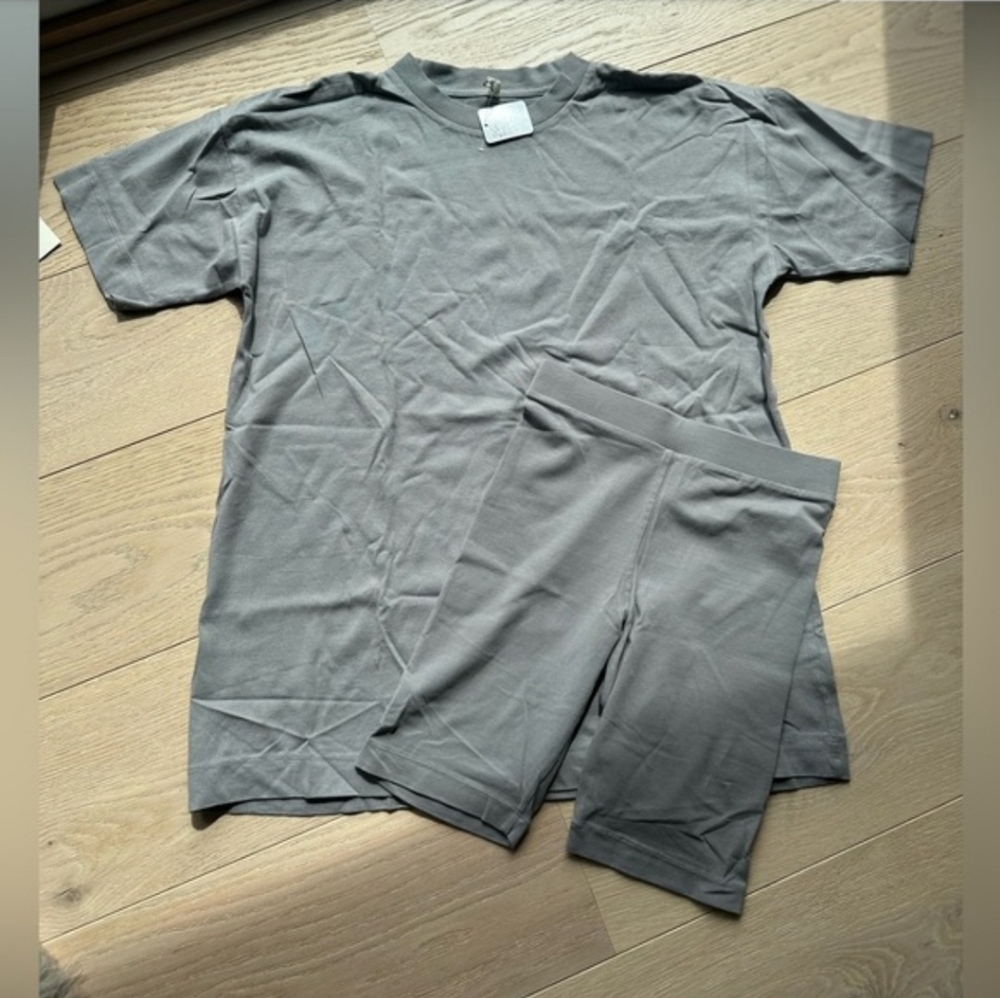 Free People Grey T-Shirt and Biker Shorts Set SIZE: XS